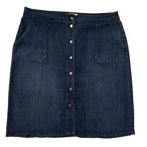 Liz Claiborne Button Front Denim Blue Jean Skirt Women 18 Patch Pocket Straight